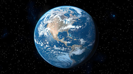 Fototapeta premium The Earth is a vibrant globe of blue oceans swirling clouds and land set against the starry expanse of space