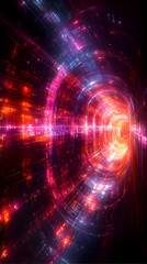 Obraz premium Vibrant tunnel of digital lights layered with red purple and orange hues