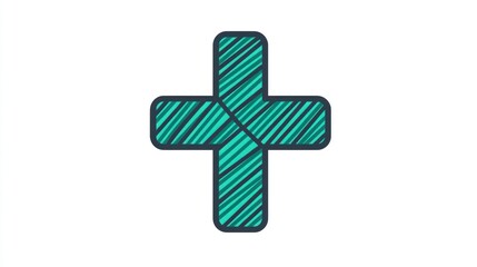 Fototapeta premium Teal cross symbol, medical icon, white background, healthcare