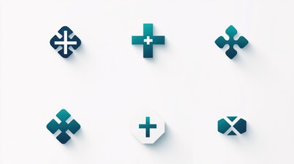 Obraz premium Abstract teal cross symbols design elements, white background, graphic design