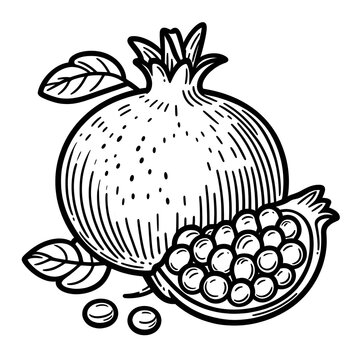 recommend clip art: Pomegranate minimalist black and white silhouette drawing vector illustration