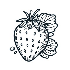 Strawberry minimalist black and white silhouette drawing vector illustration