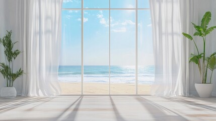 Fototapeta premium Coastal living room with ocean view