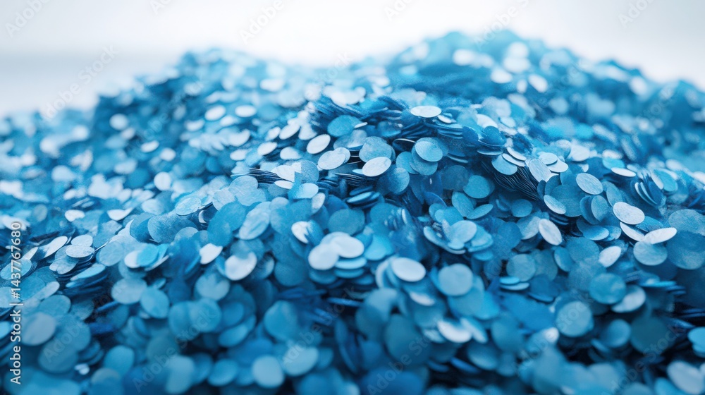 Aufkleber close-up view of shimmering blue confetti scattered on a smooth surface, creating a festive atmosphe