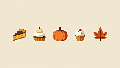 Autumn desserts treats illustration cartoonish style warm colors representing fall celebration with copy space