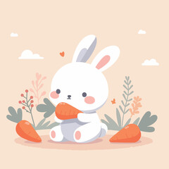 cute rabbit vector image eating carrots