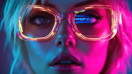 Cyberpunk Woman Glasses Neon Future Tech