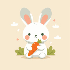 cute rabbit vector image eating carrots