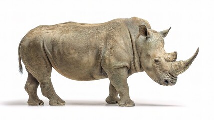 Obraz premium Full Body Profile of an Adult African Rhinoceros Isolated on White