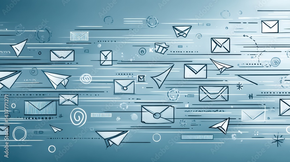 Poster Stylized Email Icons and Communication Lines Convey Dynamic Digital Messaging in an Abstract Setting