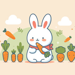 Fototapeta premium cute rabbit vector image eating carrots