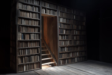 hidden library rooms with secret doors and mysterious atmosphere