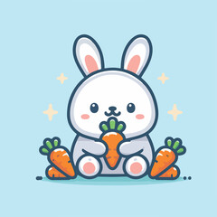 cute rabbit vector image eating carrots