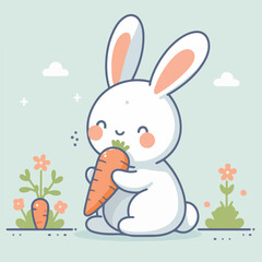 cute rabbit vector image eating carrots