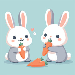 cute rabbit vector image eating carrots