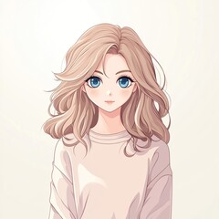 Pretty girl with blonde wavy hair and blue eyes.