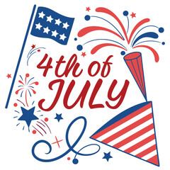 Fototapeta premium 4th of July. US Independence Day. Vector illustration of American flag, star, objects, Statue of Liberty, symbol, sign, ribbon icon for greeting card, poster, banner, background or invitation.