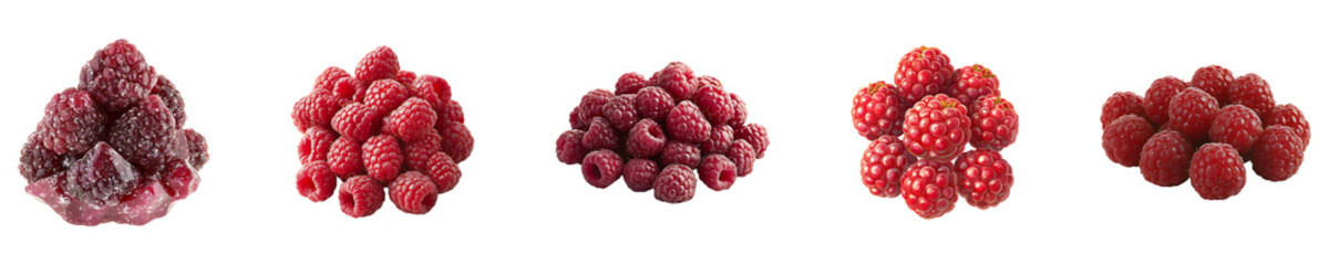 Set, Collection of Ripe raspberries in a cluster Isolated on Transparent Background&nbsp;PNG.