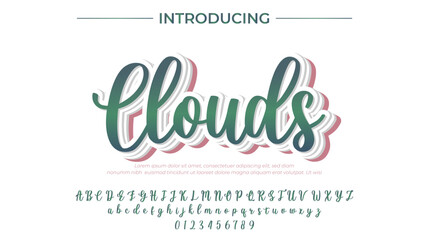 Clouds Font Stylish brush painted an uppercase vector letters, alphabet, typeface