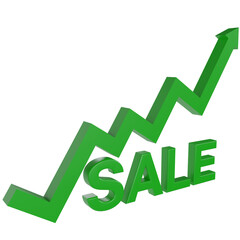 3d render text sale and up arrow. profit concept is rising