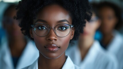 empowered african american woman with glasses in professional setting