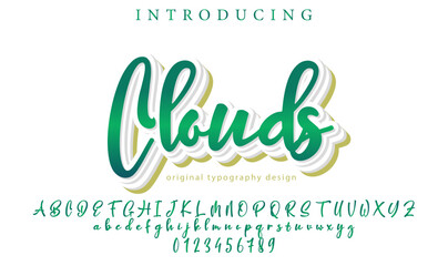 Clouds Font Stylish brush painted an uppercase vector letters, alphabet, typeface