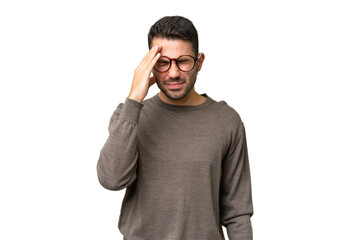 Young handsome caucasian man over isolated background with headache