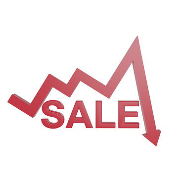 3d render of down arrow with sale text. illustration concept of decreasing sales