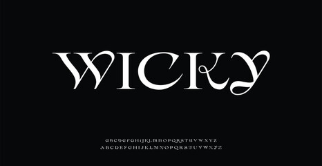 Wicky abstract Fashion font alphabet. Minimal modern urban fonts for logo, brand etc. Typography typeface uppercase lowercase and number vector illustration.