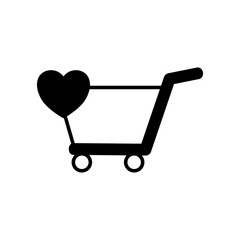 shopping cart icon with heart sign, simple flat style, illustration, logo sign symbol pictogram template, for ui or ux isolated on white for mobile app, editable