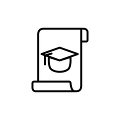 document icon with graduation cap, simple flat style, illustration, logo sign symbol pictogram template, for ui or ux isolated on white for mobile app, editable