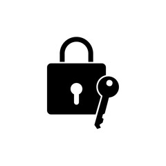 lock and key icon, simple flat style, illustration, logo sign symbol pictogram template, for ui or ux isolated on white for mobile app, editable