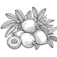 Loquat minimalist black and white silhouette drawing vector illustration