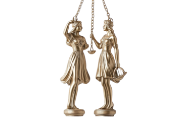 Elegant Bronze Statues of Women Holding Scales Emphasizing Balance and Justice on a White Background for Legal and Ethical Themes