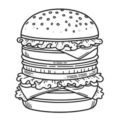 Hamburger minimalist black and white silhouette drawing vector illustration