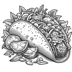 Taco minimalist black and white silhouette drawing vector illustration