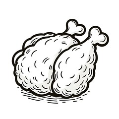 Fried chicken minimalist black and white silhouette drawing vector illustration