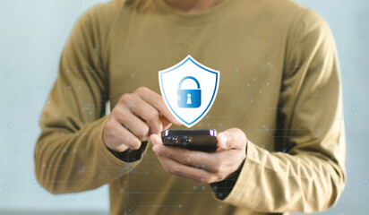 cybersecurity concept Global network security technology, business people protect personal information. Encryption with a key icon on the virtual interface.