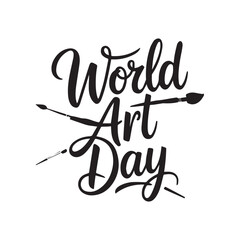 Calligraphy design of the text world art day in a silhouette vector style
