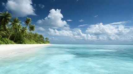 Fototapeta premium Stunning Tropical Beach Scene in the Maldives with Crystal Waters