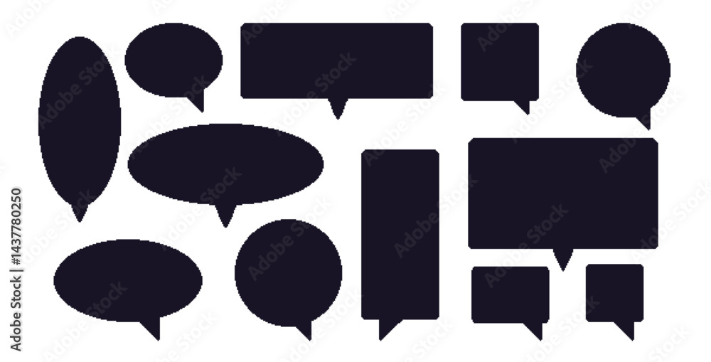 Fototapete pixel art speech bubbles simple silhouette. 8 bit text boxes set. rectangle and round chat frames. d