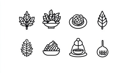 Herbal food icons culinary herbs, dishes, and tea
