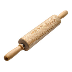 Wooden rolling pin is isolated on a white background angled view.