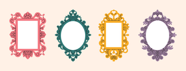 vintage decorative frames or borders. mirror different shapes. photo frames retro design. elegant style. hand drawn trendy elements