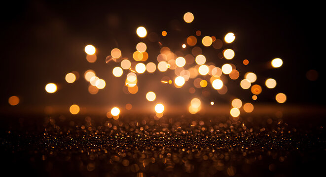 Golden Bokeh Lights and Glitter Sparks Abstract Background for Celebrations and Festive Design