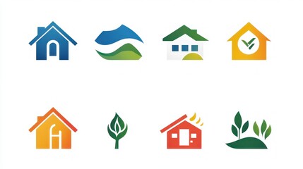 Colorful house logos; eco-friendly homes; real estate;  website design