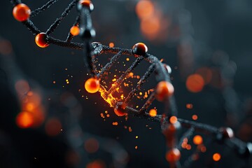 DNA strand with fiery disruption