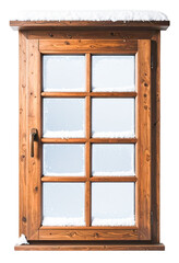 Wooden window frame covered by snow on transparent background, illustration