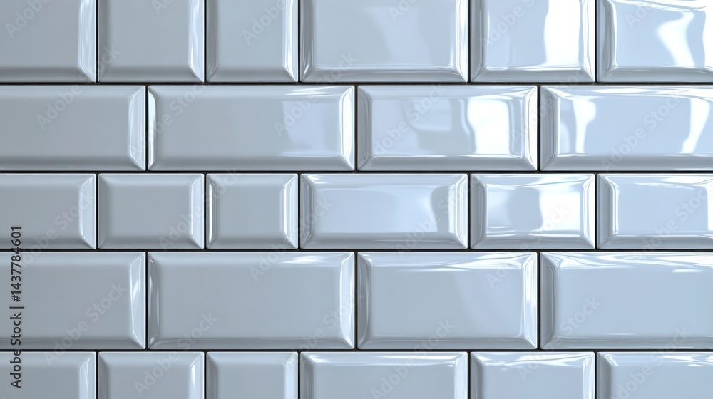 Poster white rectangular tiles arranged in a brick pattern create a clean surface.