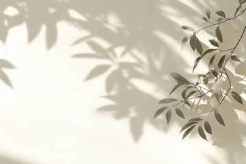 Soft shadows of leaves on a light beige background